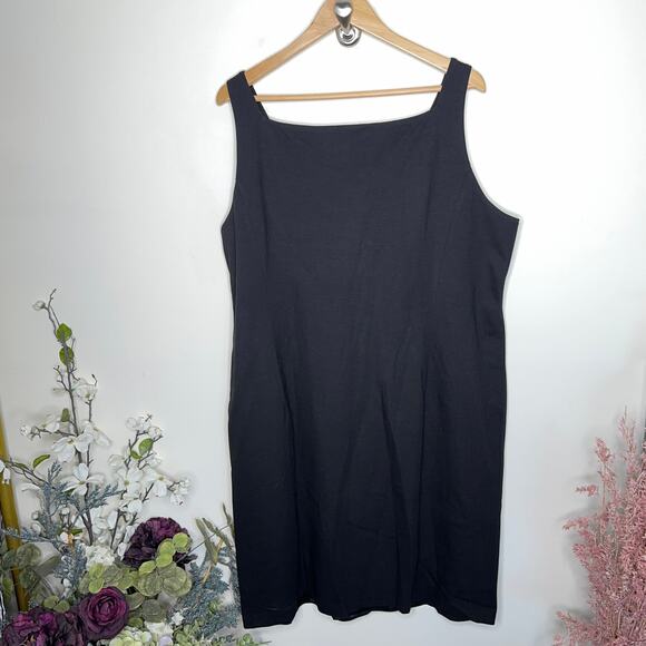EILEEN FISHER Deep V Viscose Stretch Ponte Sheath Dress Black {PP38} - Picture 4 of 8